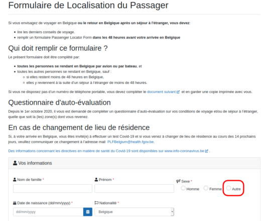 Formulaire de Localisation du Passager